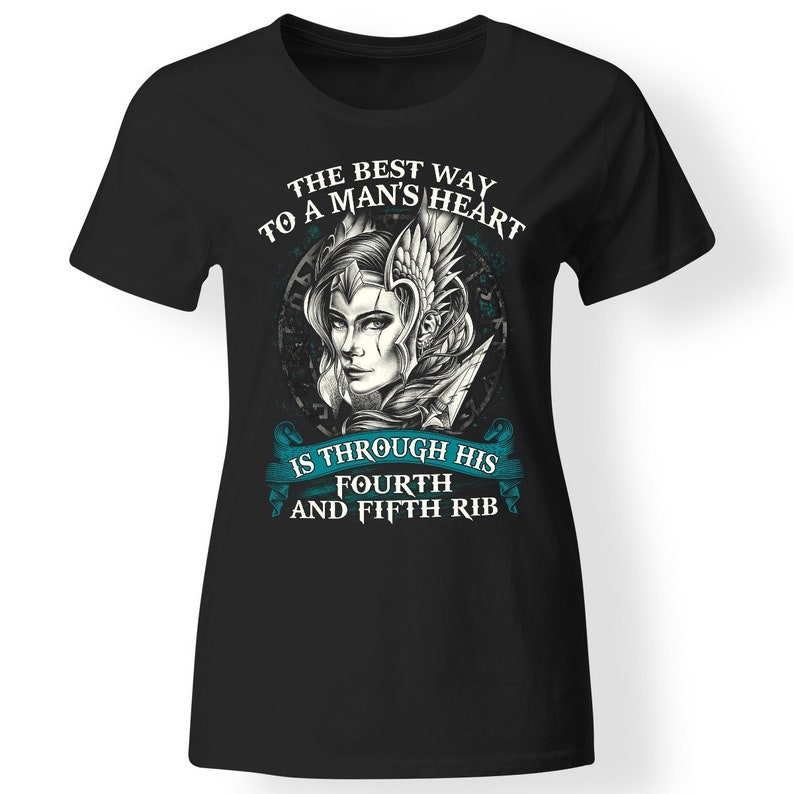 Shieldmaiden, The best way to a man's heart, Black t-shirt for women, Front image 1