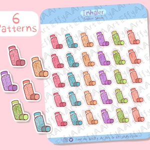 30 Cute Kawaii Planner Stickers Inhaler Asthma Reliever Planner Tracker Refill Reminder Stickers