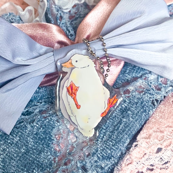 Double-Sided Clear Acrylic Cute Duck Keychain/Charms with Glitter Epoxy Coating