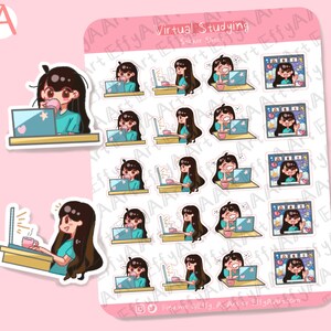 Virtual Study Planner Stickers Online Course Study Stickers Online Class Sticker Distance Learning Cute Kawaii Planner Hand Drawn Stickers