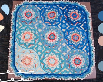 Hand-knitted Blue Floral Quilt