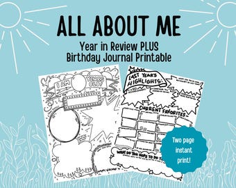 Anniversaire à colorier - Rétrospective de l'année | Journal de réflexion annuel | Salle de classe pour enfants et adolescents | Téléchargement instantané