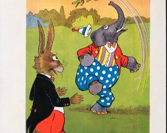 Vintage Uncle Wiggy Illustration, Original, Full Color, Heavy Paper, Uncle Wiggly's Adventures, 1940, 5 x 7, Free Shipping