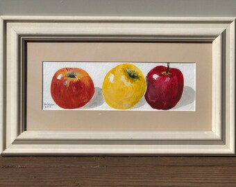 Three Apples, Apple Still Life, Watercolor, Original Art Work, Virginia Artist Jim Hicks, Framed and Matted