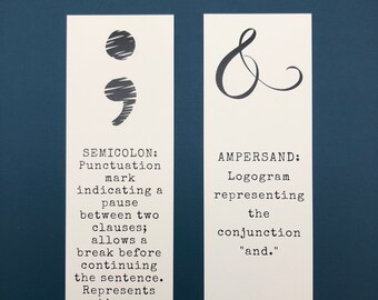 Semicolon and Ampersand Bookmark Set, Black and White, Free Shipping