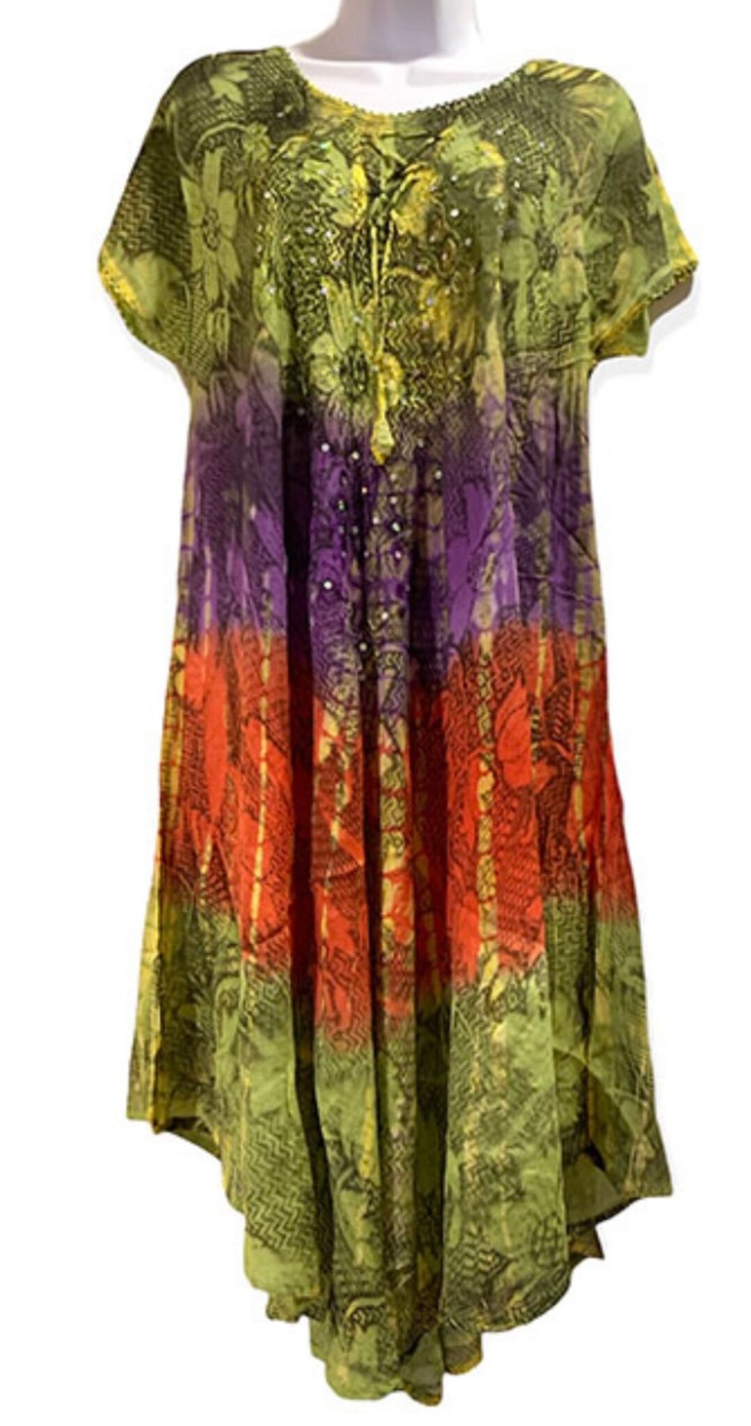 Womens Tie Dye Sundress Umbrella Floral Beach Resort Wear Boho - Etsy