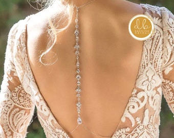 Back Necklace,Bridal Necklace,Backdrop Necklace,Bridal Jewelry, Crystal Back Necklace,Gift for Bride, Back Pendant Necklace, BackDrop Zircon