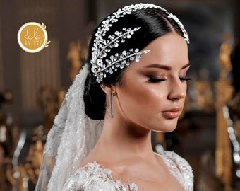 Hecho a mano de lujo Swarovski cristal nupcial tiara pelo vid boda diadema accesorios para el cabello, diadema nupcial, tocado de boda, tiara de boda