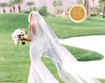 Kennie Veil - Cathedral Drop Veil with Horsehair Trim, Crinoline Trim, Veil with Blusher, Drop Veil, Wedding Veil, Bridal Veil, 2 Tier Veil