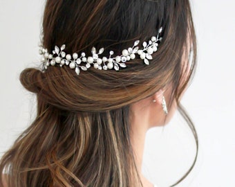 Pearl Hair Vine Wedding Hair Piece,Pearl Bridal Hair Piece,Crystal Floral Wedding Headband,Bridal Hair Accessory,Wedding Hair Band Headpiece