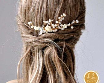 Bridal Hair Comb Wedding hair piece,bridal hair accessory, Pearl headpiece,Pearl & Floral Bridal Clip, Flower girl hair, Romantic hair piece