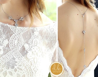 Backdrop Necklace Bridal Back Necklace,Bridal Jewelry,Wedding Dress body Back Jewelry,Gift for Bride,Wedding Jewelry Necklace Zircon Chain