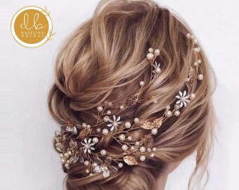 Bruidshaar clip, bruiloft haar stuk, bruids haartoebehoren, parel hoofddeksel, parel & bloemen bruids clip, bloemenmeisje haar, romantisch haar stuk