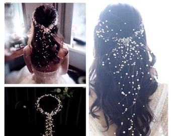 Bridal head band,wedding hair piece,bridal hair accessory,Pearl headpiece,hair vine pearl, Flower girl hair vine,Romantic head piece gold