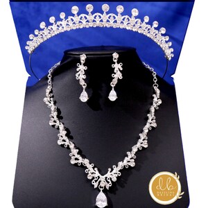 Baroque Handmade Crystal Bridal Jewelry Set, Rhinestone Crown Tiara Necklace Earrings, Wedding Wedding Accessories, Gold/Silver Tiara Set