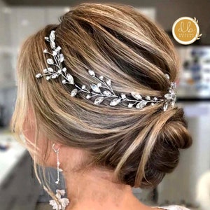 Crystal Hair Vine Wedding Hair Vine,Hair Vine, Bridal Hair Vine Floral Wedding Headband, Silver Wedding Hair Piece Wedding Hair Accessories image 1