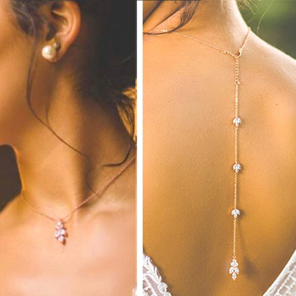 Backdrop Necklace, Bridal Back Necklace, Bridal Jewelry, Wedding Dress body Back Jewelry, Gift for Bride, Wedding Jewelry Necklace Zircon