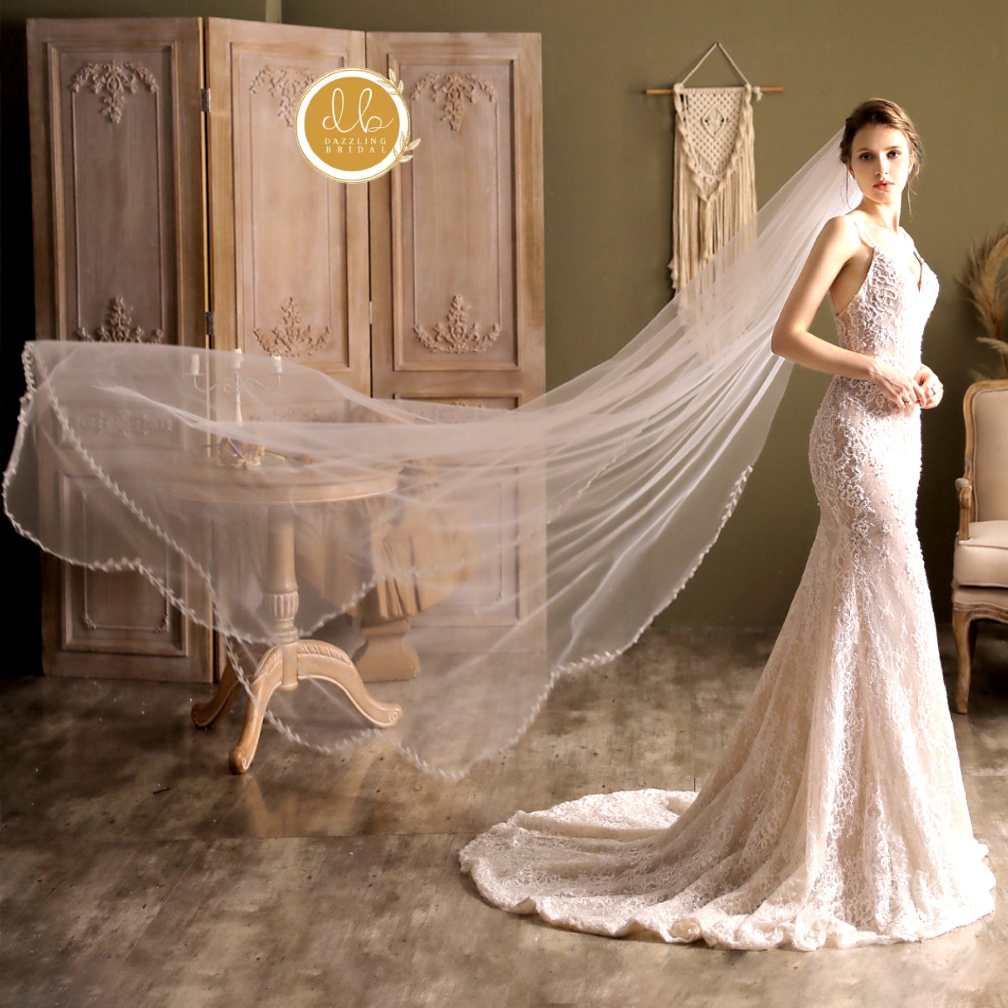 Brides & Hairpins Henri Floor Length Veil - Scalloped Lace Edge Wholesale