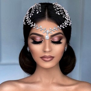 Teyglen Gold Rhinestone Forehead Headchain - Boho Bridal Hair Jewelry For Wedding, Festival, Costume