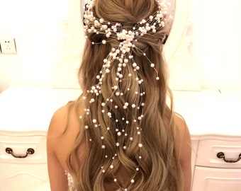 Bridal head band,wedding hair piece,bridal hair accessory,Pearl headpiece,hair vine pearl, Flower girl hair vine,Romantic head piece gold