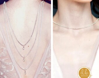 Back Necklace 3 Layer,Bridal Necklace,Backdrop Necklace,Bridal Jewelry, Crystal Back Necklace,Back Teardrop Pendant Necklace,BackDrop Zircon