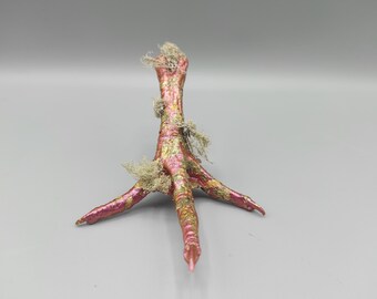 Metallic Chicken Foot Charm, Hoodoo Talisman with Usnea