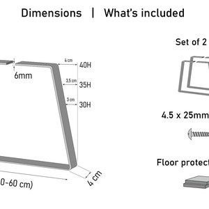 Trapèze Pieds de Table Basse, Pieds de Banc, Métal jambes de table basse lot de 2 image 8