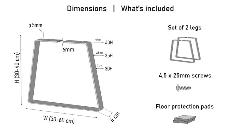 Trapèze Pieds de Table Basse, Pieds de Banc, Métal jambes de table basse lot de 2 image 8