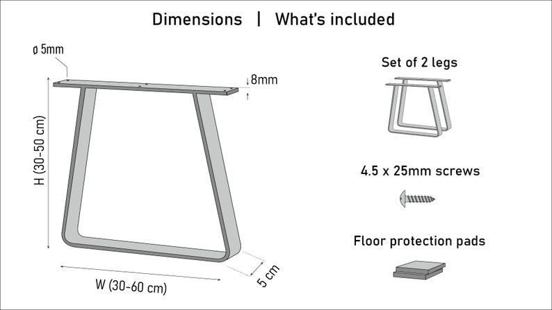 Trapèze Pieds de Table Basse, Pieds de Banc, Pied Table Basse, Métal jambes de table basse lot de 2 image 8