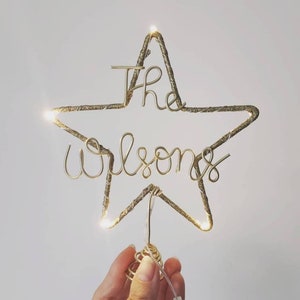 Personalised Christmas tree topper - gold star wire tree topper - personalised tree topper -   family name wire tree topper - name in star