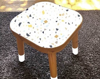 IKEA Flisat stool decal | Terrazzo | ikea flisat hack, ikea flisat makeover, chair sticker