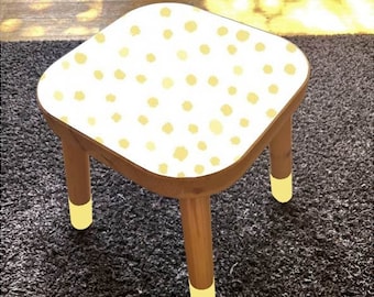 IKEA Flisat stool decal | Yellow Splat | ikea flisat hack, ikea flisat makeover, chair sticker