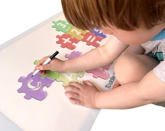 Jumblez puzzles,  Acrylic translucent puzzle pieces | handwriting practice, light sensory play, colour play