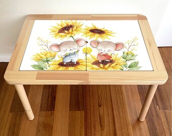 IKEA Flisat decal | Sunflowers | ikea flisat hack, ikea flisat makeover, table top sticker