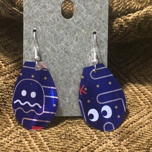 Pac-Man Ghost Teardop Earrings Made From Redbull Cans