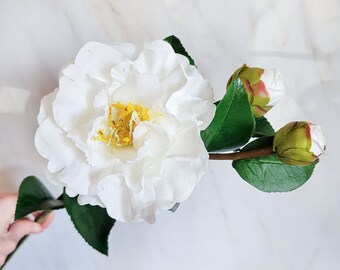 Real Touch White Camellia 28.5”| Artificial Flowers | Faux Florals | Silk Blooms | All Season Flower | Vase Filler | Wedding Arrangement