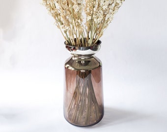 Brown Gold Vase | 6" Round x 12"H Glass Vase w/ Gold Electroplating | Tall Vase | Modern Vase | Unique Shaped Vase | Boho Vase | Large Vase