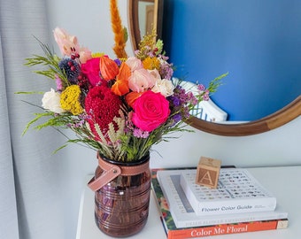 Colorful Boho Dried Flower Bouquet w preserved Roses & dried Flowers | Wedding Arrangement | Everlasting floral decor | Bridal Bouquet