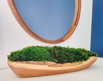 Preserved Moss Centerpiece | Handmade Wooden Bowl, Natural Table Decoration