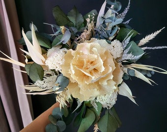 Winter Bouquet Bleached King Flower Protea Eucalyptus | White Green Bridal Arrangement | Dried Flowers | Snow Christmas  Arrangement