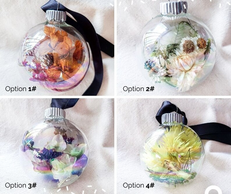 Dried Flowers Christmas Ornaments Iridescent Glass Ornament Etsy