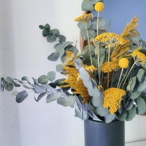 Blue Yellow Eucalyptus Yarrow & Billy Balls Bouquet | Preserved Dried Flowers | Everlasting Floral Arrangement | Tall Bouquet | Wedding