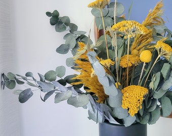 Blue Yellow Dried Flower Bouquet | Eucalyptus, Yarrow & Billy Balls