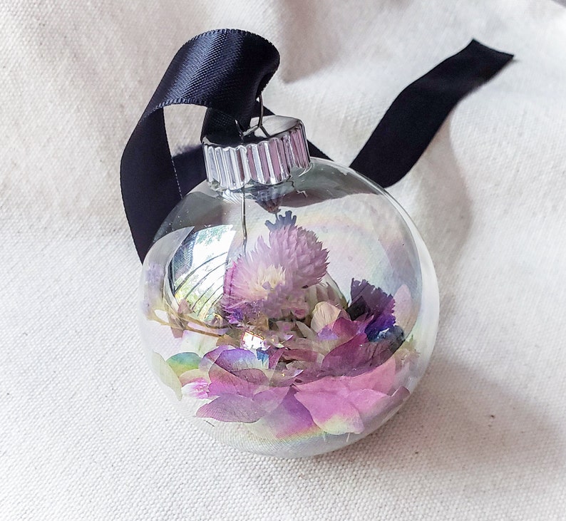 Dried Flowers Christmas Ornaments Iridescent Glass Ornament Etsy