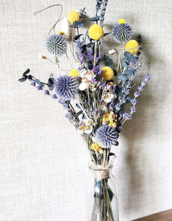 Royal blue Dried flower thistle bouquets wedding set dried flower