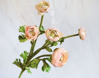 Real Touch Apricot Ranunculus Flower 22" | Summer Flowers | Spring Vibes | Vase Filler | Artificial Blooms | Silk Florals | Home Decor