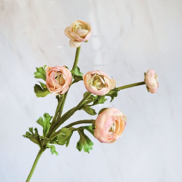 Real Touch Apricot Ranunculus Flower 22" | Summer Flowers | Spring Vibes | Vase Filler | Artificial Blooms | Silk Florals | Home Decor