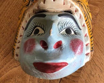 Vintage Wooden Mask / Hand Carved / Hand Painted