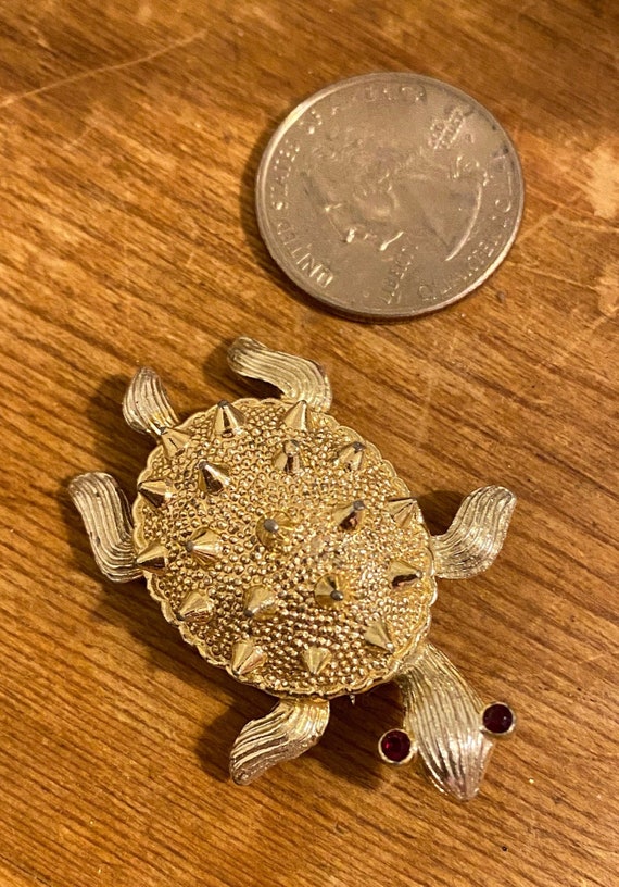 Gold Plate Turtle pin/brooch with Ruby Eyes
