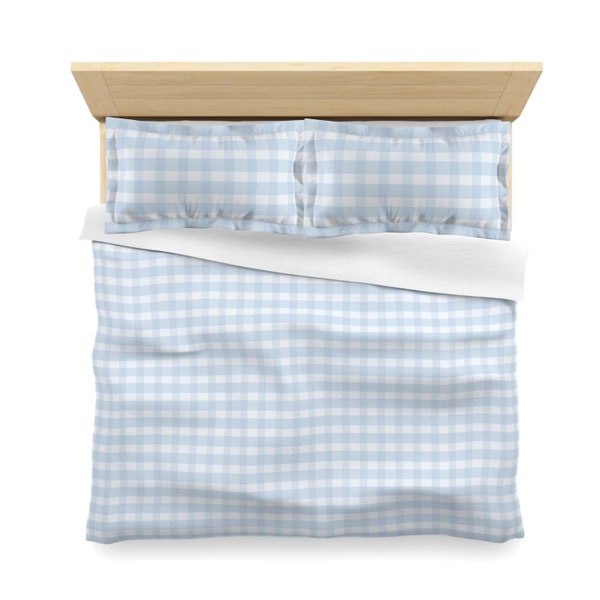 Blue Gingham Microfiber Duvet Cover & Sham Twin, Twin XL, Queen, King Standard